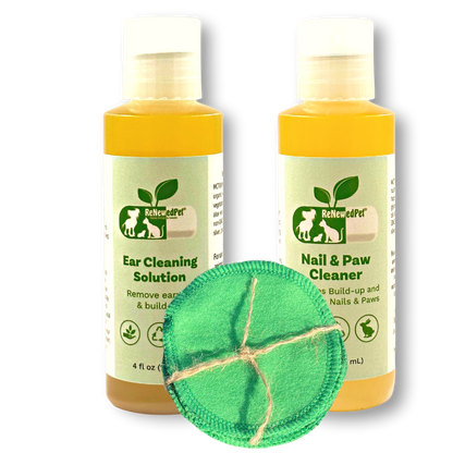 4-ALL PETS Ear and Nail Cleaner Kit with natural ear cleaning solution, nail & paw cleaner, and reusable cotton pads for pets