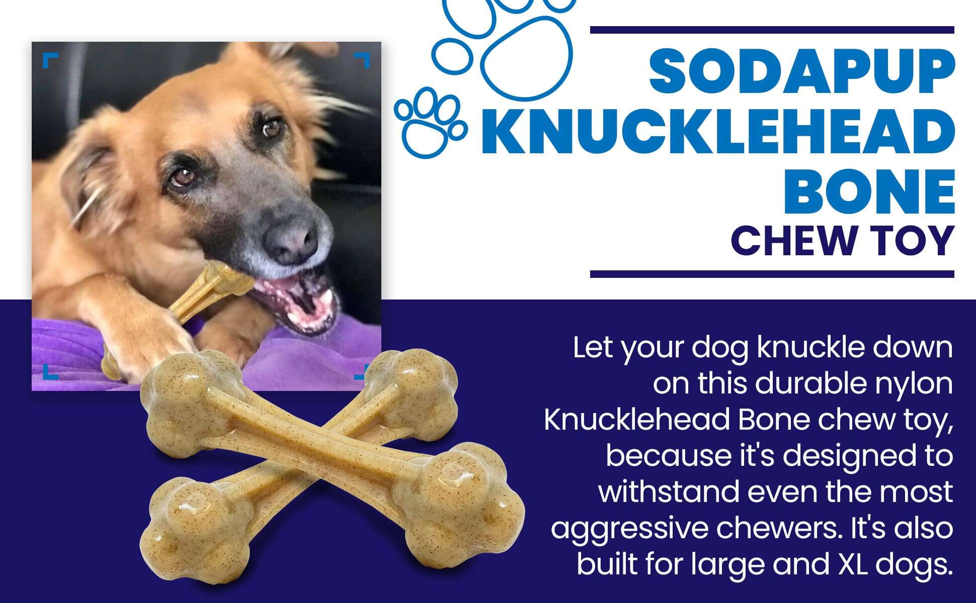 Knuckle Bone Ultra Durable Nylon Dog Chew Toy for aggressive chewers with knucklehead design and treat holes