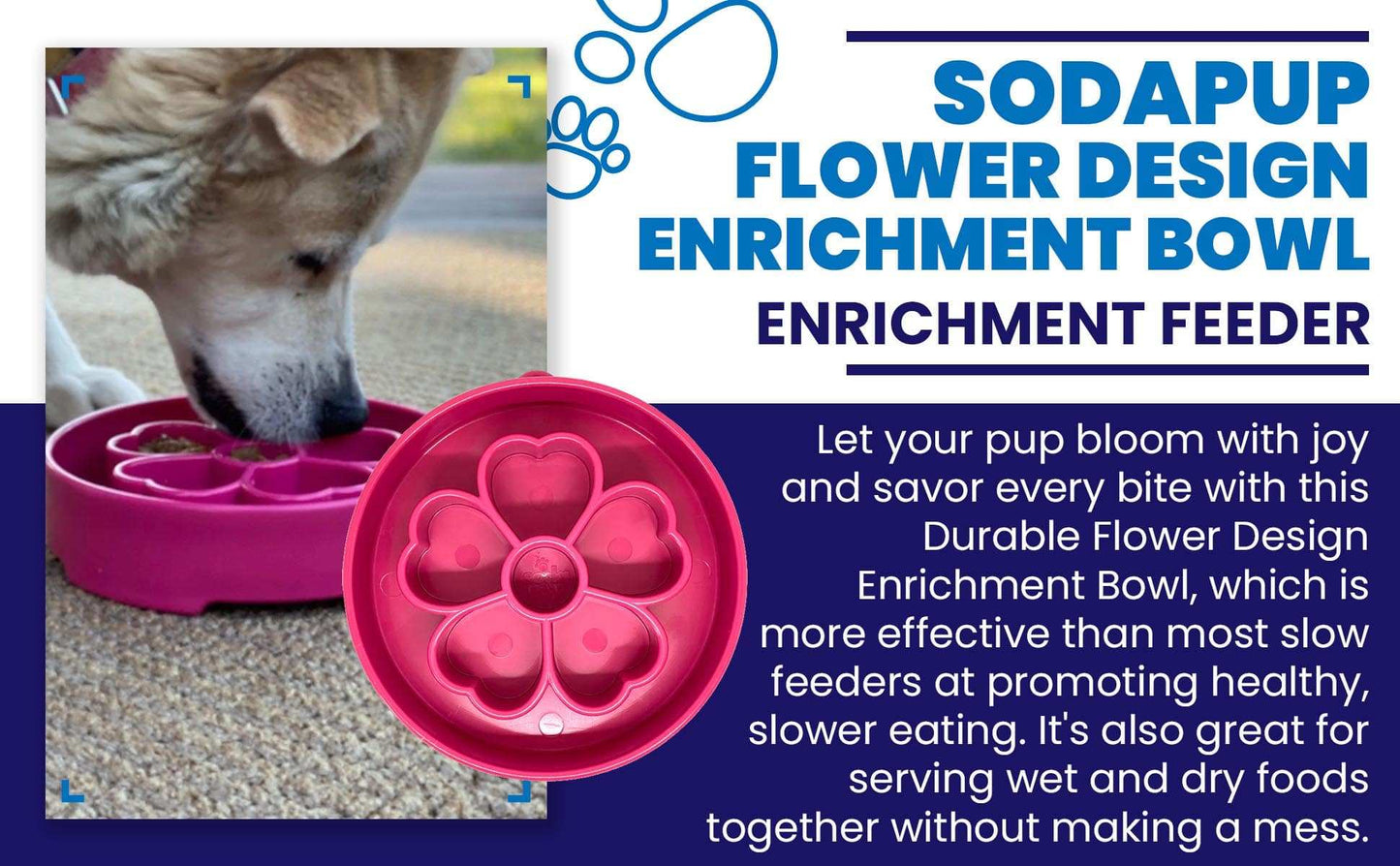 Pink Flower eBowl deep slow feeder dog bowl promoting healthy, slower eating with enrichment design