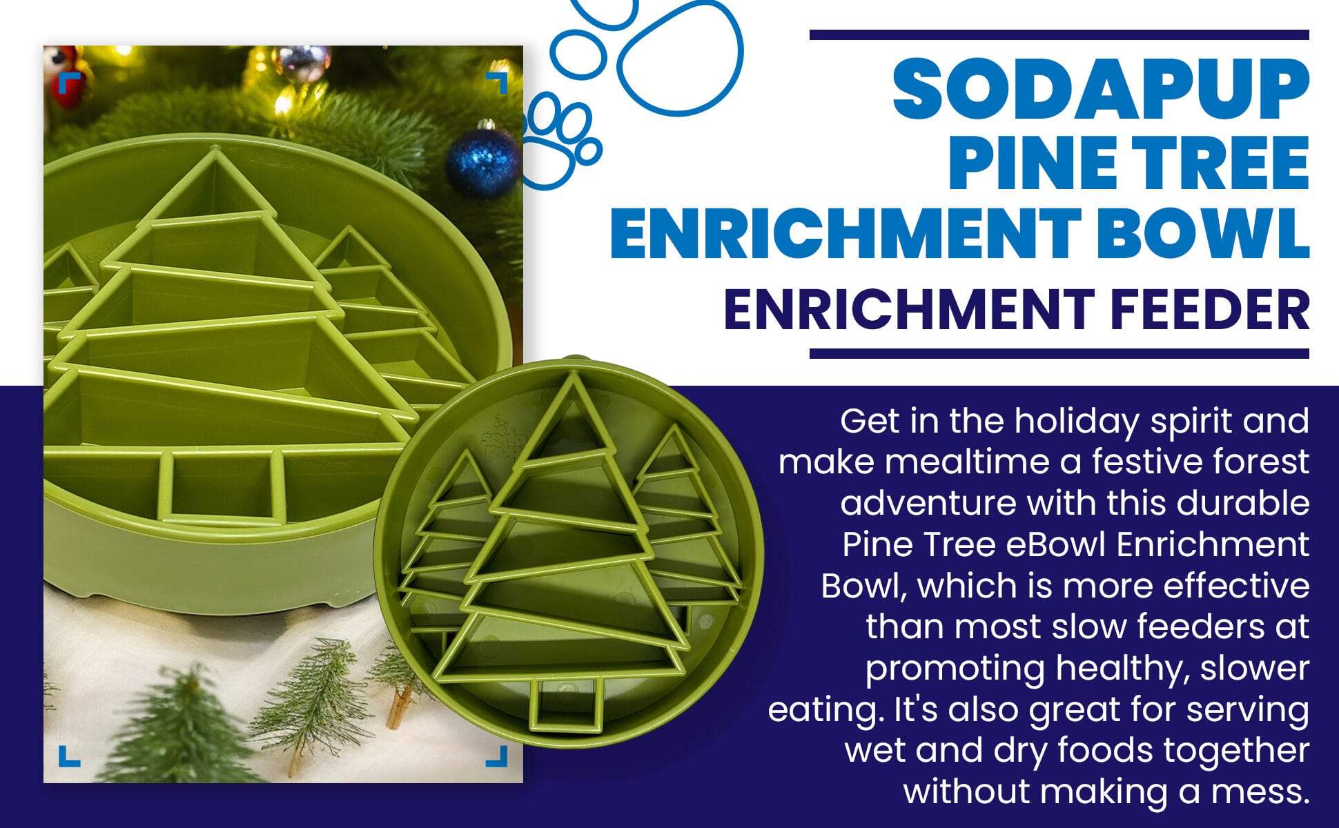 Green Pine Tree Christmas eBowl slow feeder dog bowl for healthy eating enrichment