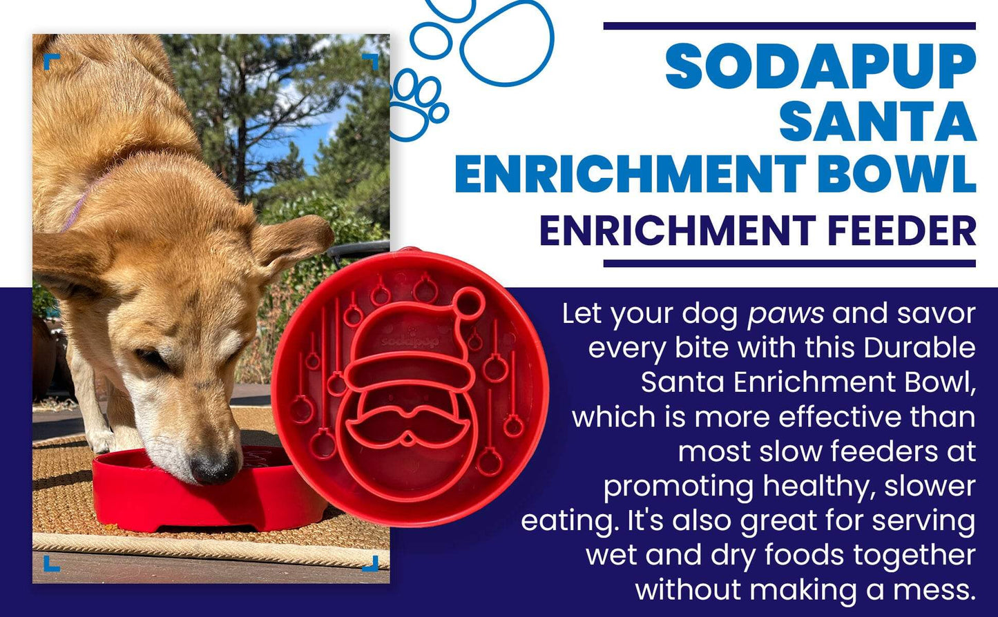 Santa Christmas eBowl deep red slow feeder dog bowl with festive Santa face design for healthier, slower eating and mental enrichment