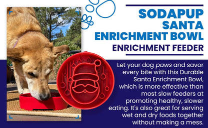 Santa Christmas eBowl deep red slow feeder dog bowl with festive Santa face design for healthier, slower eating and mental enrichment