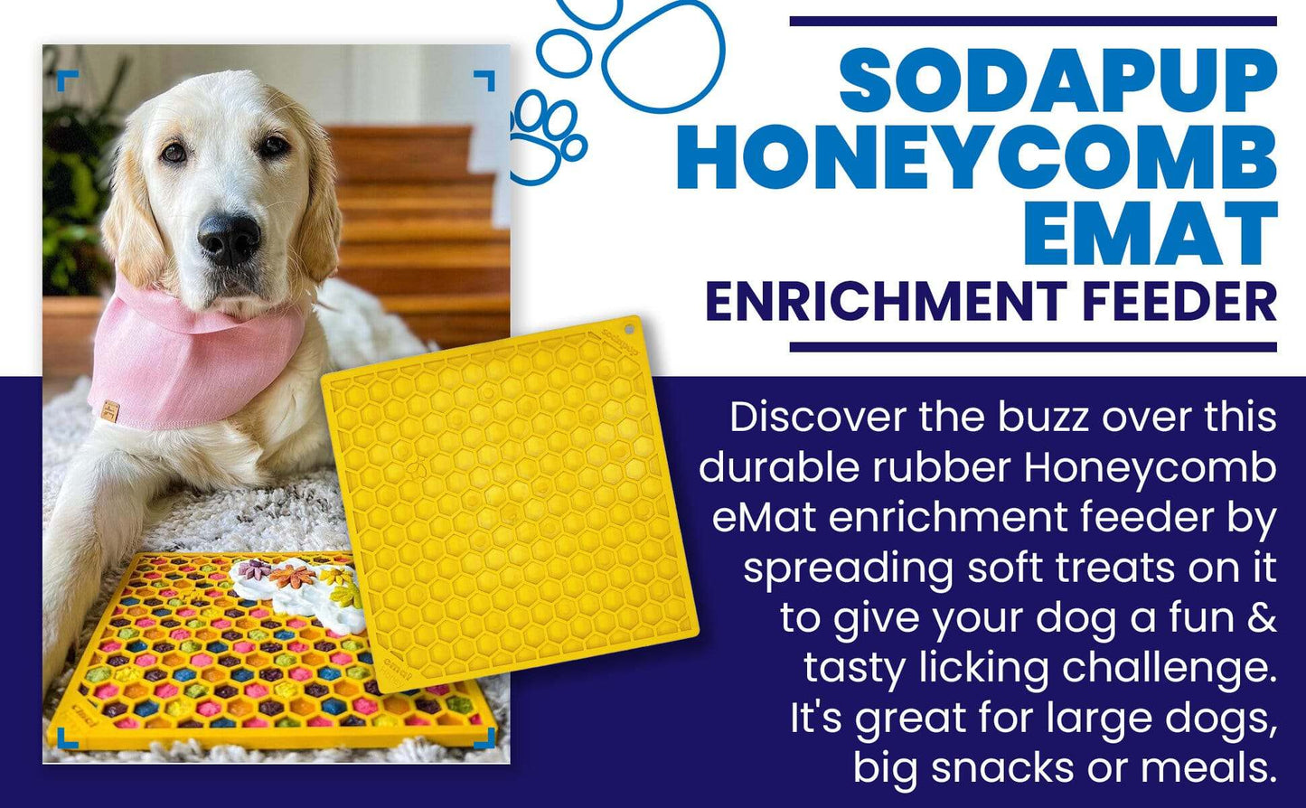 Yellow Honeycomb eMat lick mat for dogs with hexagonal textured surface for enrichment and anxiety relief by SodaPup