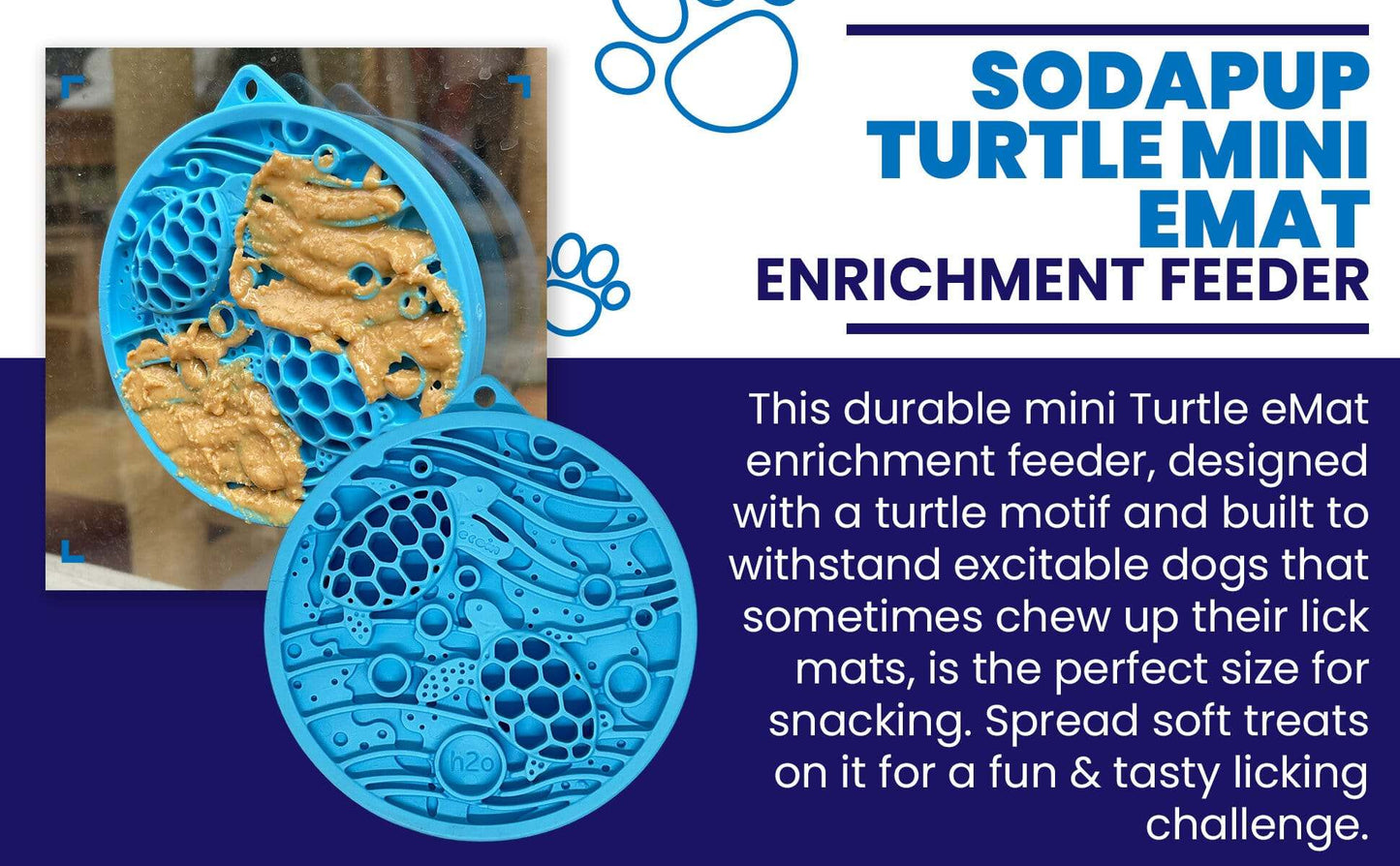 Turtle eMat-Mini enrichment lick mat with suction cups for small dogs and cats, compact turtle design for slow feeding, mental stimulation, and anxiety relief, made in USA FDA-compliant materials.