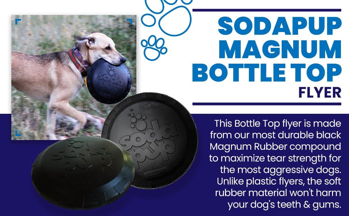 Magnum Bottle Top Flyer black rubber dog retrieving frisbee for aggressive dogs with soft durable material