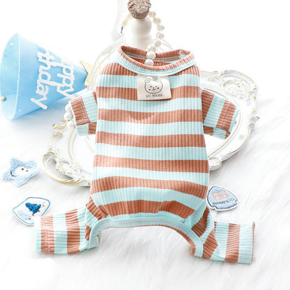 Dog Clothes Spring and Summer Thin Wide Striped Four-legged Home Clothes Bottoming Shirt Small Dog Teddy Pet
