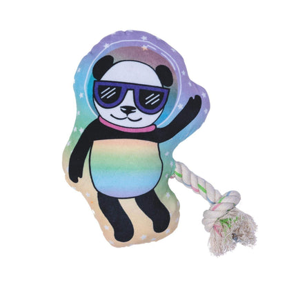 Space Panda Plush Dog Toy with squeaker and crinkle paper for interactive dog play