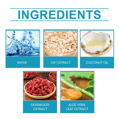 Pet tooth cleaning wipes with water, oat extract, coconut oil, dogwood extract, and aloe vera leaf extract ingredients for cats and dogs
