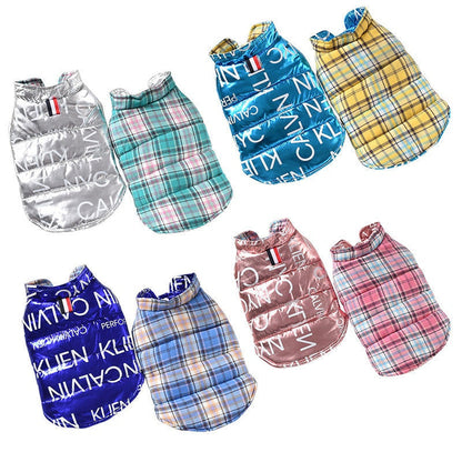 Set of colorful cotton dog clothes wear vests for small dogs and puppies in various plaid and printed designs