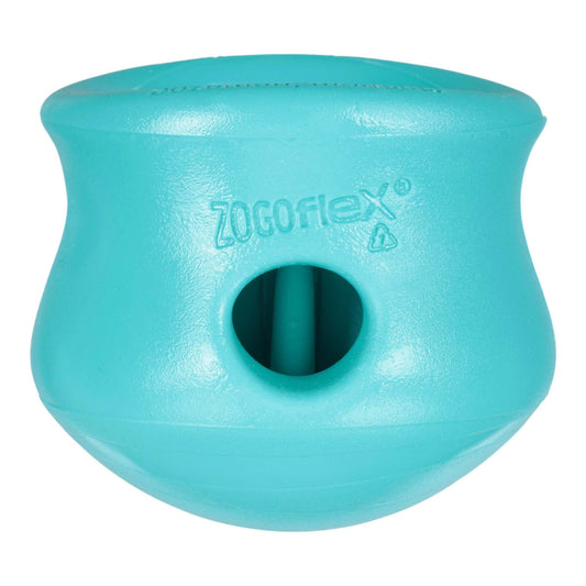 Toppl Teal dog treat puzzle toy with soft inner teeth and treat cavity for moderate chewers