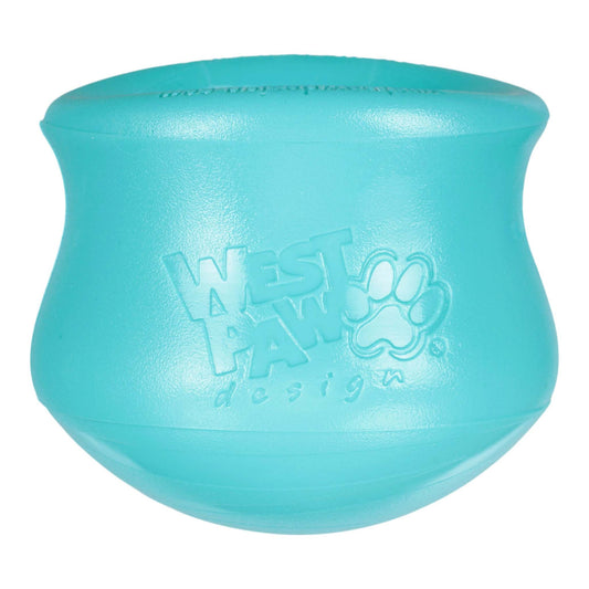 Toppl Teal interactive dog treat puzzle toy for moderate chewers filled with kibble