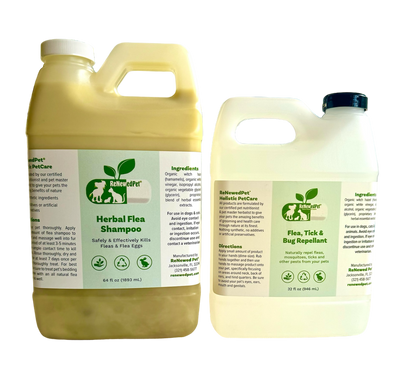 Flea-X Kit with natural herbal flea shampoo and flea, tick, and bug repellent for pets