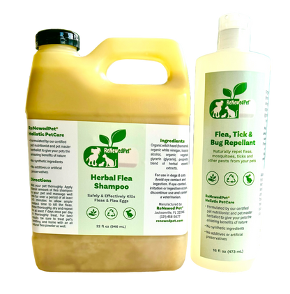 Flea-X Kit with natural herbal flea shampoo and flea, tick & bug repellent for pets