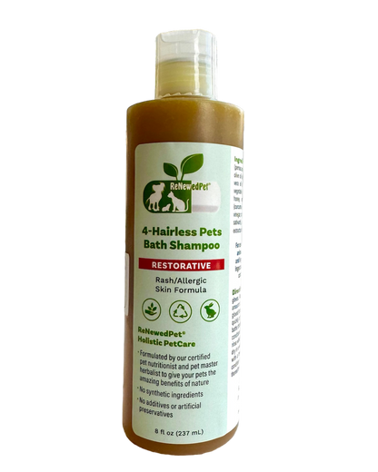 4-Hairless Pets restorative bath shampoo for rash and allergic skin with natural organic ingredients and exfoliating gloves bonus