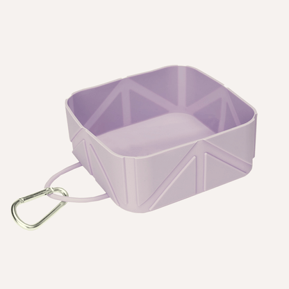 Compact Foldable Pet Food and Water Bowl in lavender with carabiner clip for travel