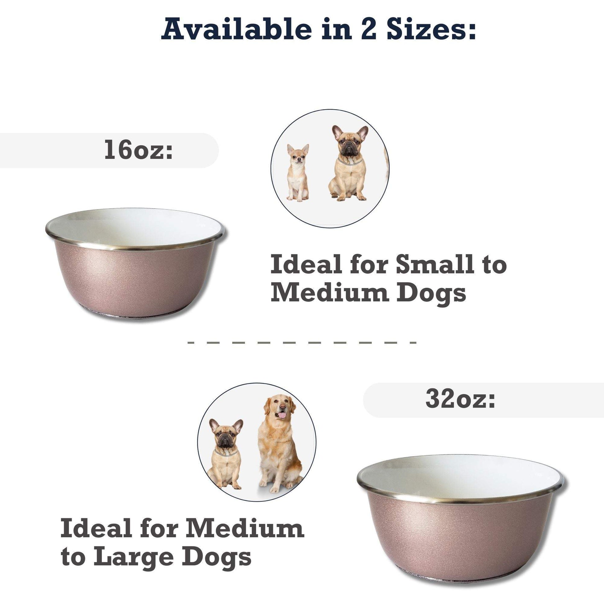 Rose Gold Deep Dog Bowl with Paw Print Design, Stainless Steel, Non-Slip Base, Available in 16oz and 32oz Sizes