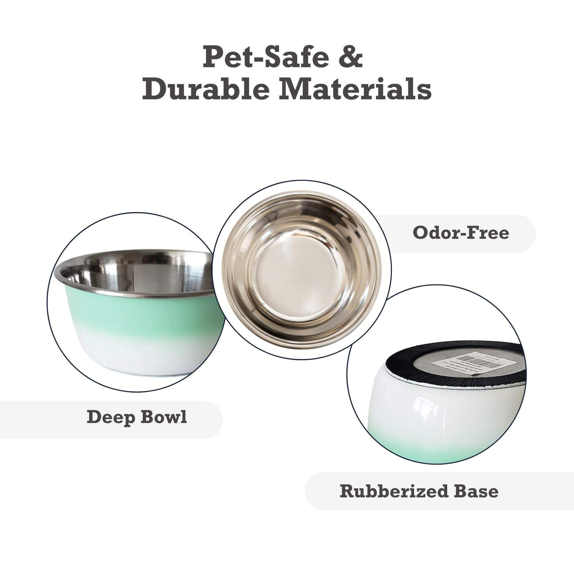 Mint green stainless steel deep dog bowl with rubberized base and odor-free surface