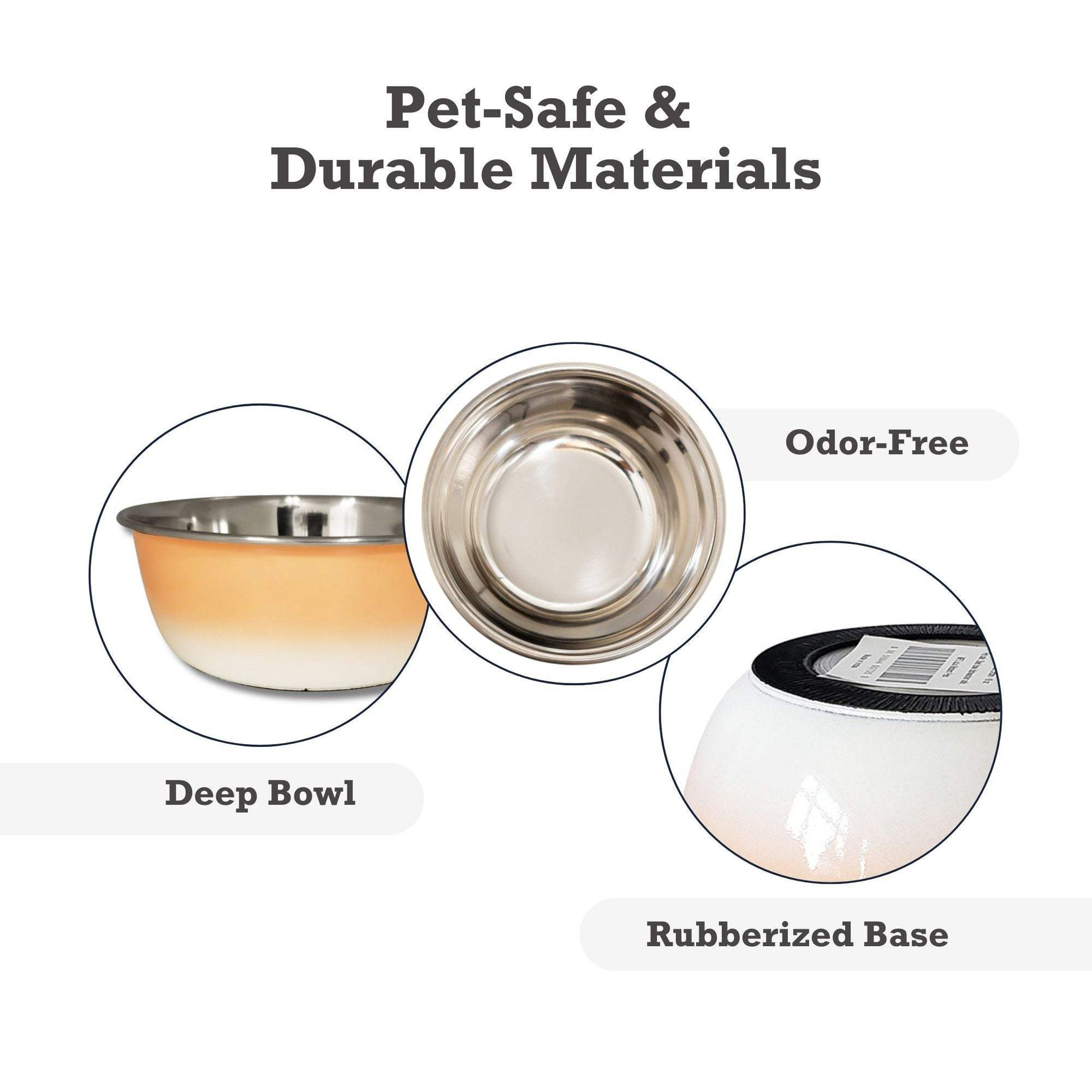 Peach coral deep dog bowl made of stainless steel with rubberized base and odor-free design for small to large dogs