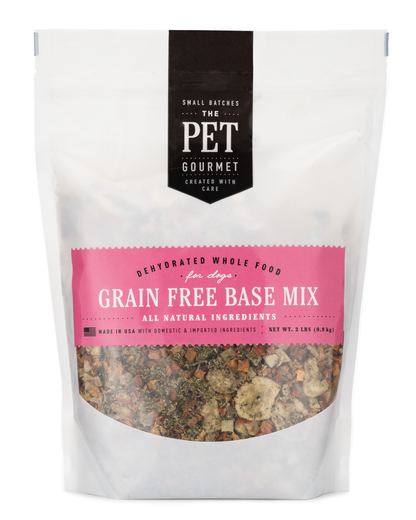 grain free dog food base mix for dogs in resealable pouch with natural dehydrated ingredients