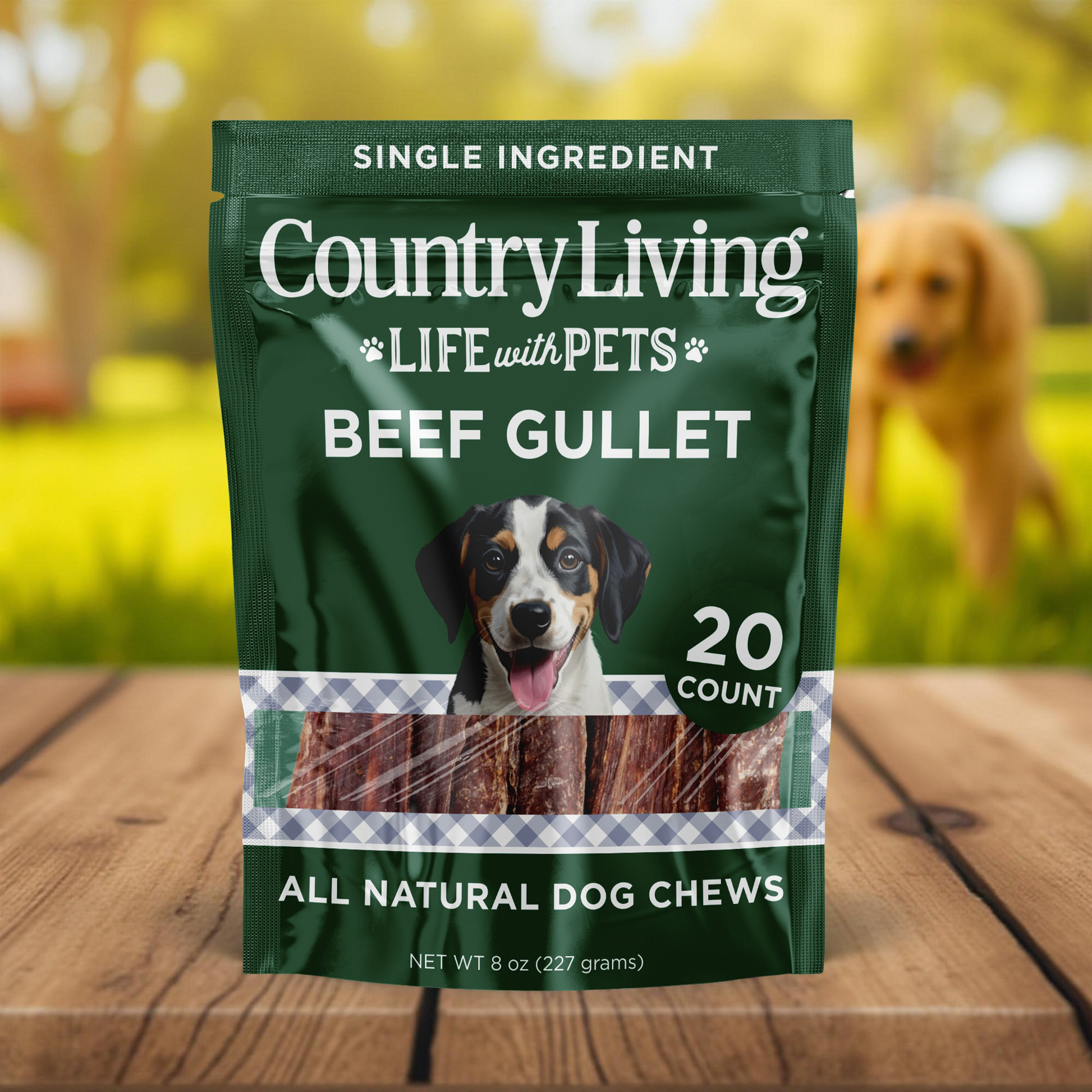 Country Living Gullet Flats 6" - all-natural beef, high-protein, easily digestible dog treats that support dental health and are grain-free.Country Living 6” Gullet Flats beef dog chews in 20 count resealable bag, all-natural high-protein single-ingredient treats