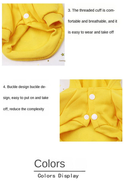 Cartoon hoodie sweater for small to medium dogs with comfortable fleece lining and buckle design