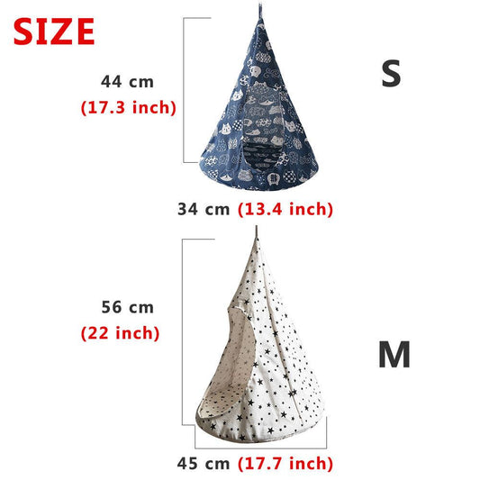 Pet hammock for cats and small pets, conical linen fabric, blue and white star print, sizes S and M with hanging design