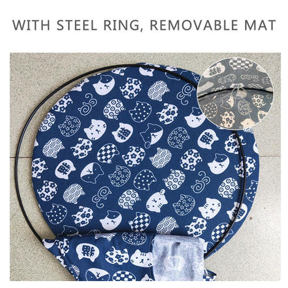 Blue printed pet hammock with steel ring and removable mat for cats and small pets