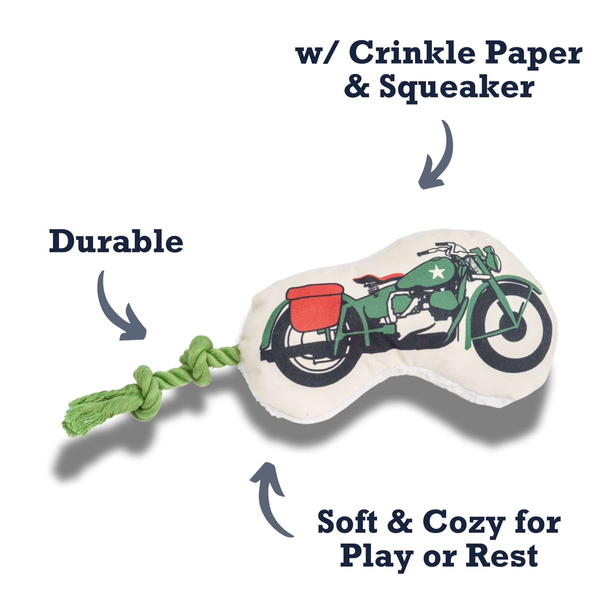 Country Living Retro Army Motorcycle - Plush Dog Toy for Active Play