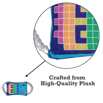 Retro Gamer Plush Dog Toy with squeaker and crinkle paper for interactive dog play