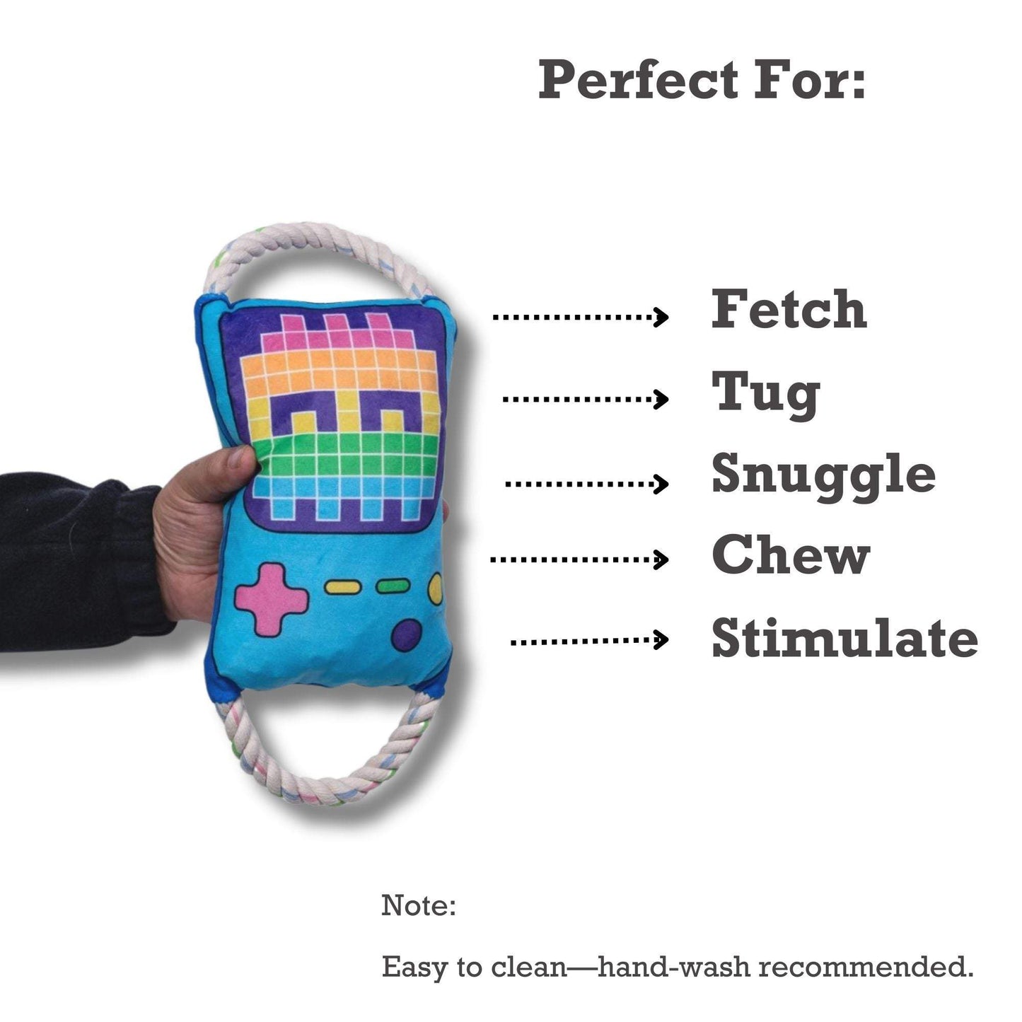 Retro Gamer Plush Dog Toy with squeaker and crinkle paper for playful dog entertainment