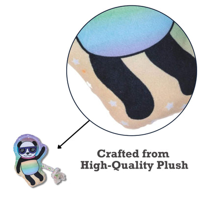 Space Panda Plush Dog Toy with squeaker and crinkle paper for active and comfortable dog play