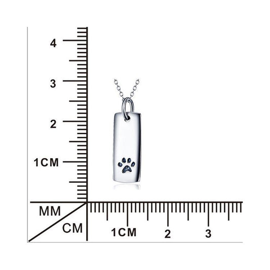 Ladies glossy square sterling silver dog paw print tag necklace on cable chain