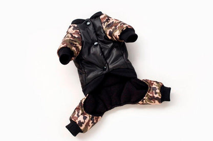 FBI Camouflage Coat dog jumpsuit with thick warm material and button design