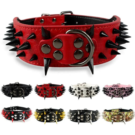 2" Wide Spiked Studded Leather Dog Collar – Adjustable for Large Dogs