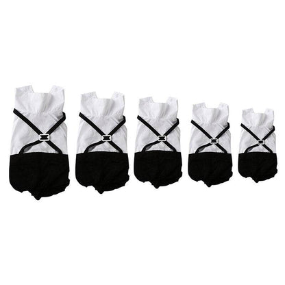 Set of five stylish pet suits with bow ties in white and black for small to medium dogs and cats