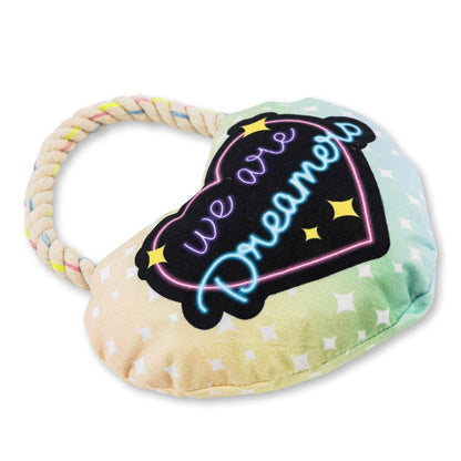 Love heart plush dog toy with squeaker and crinkle paper for playful dogs