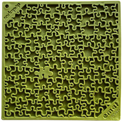 Green Jigsaw Puzzle eMat dog lick mat with intricate textured design for pet enrichment and anxiety relief