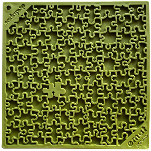 Green Jigsaw Puzzle eMat dog lick mat with intricate textured design for pet enrichment and anxiety relief