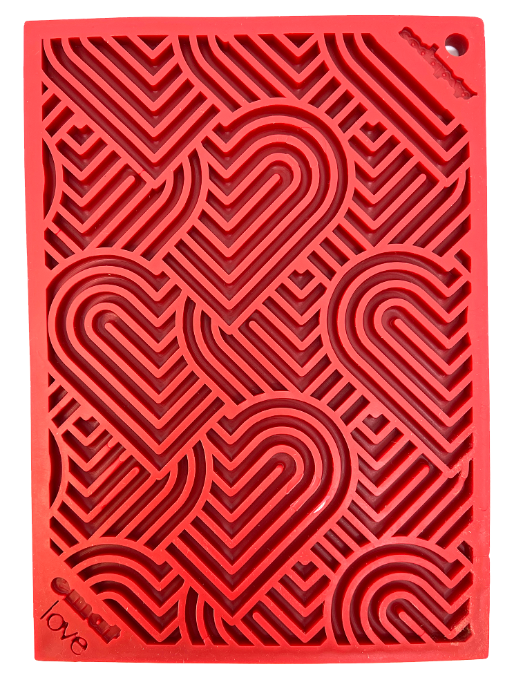 Red Love eMat Enrichment lick mat for dogs and cats with heart design for anxiety relief and mental stimulation