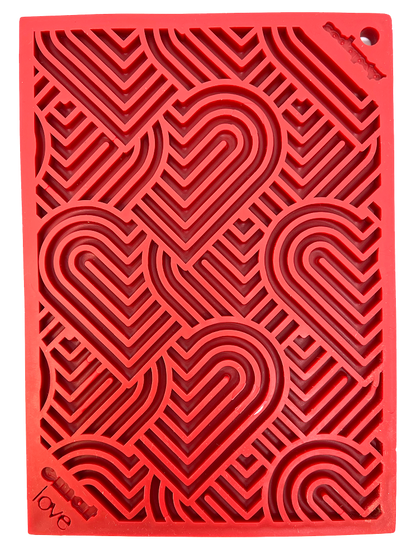 Red Love eMat Enrichment lick mat for dogs and cats with heart design for anxiety relief and mental stimulation
