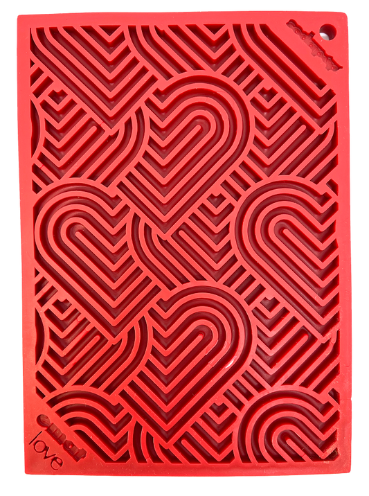 Red Love eMat Enrichment lick mat for dogs and cats with heart design for anxiety relief and mental stimulation