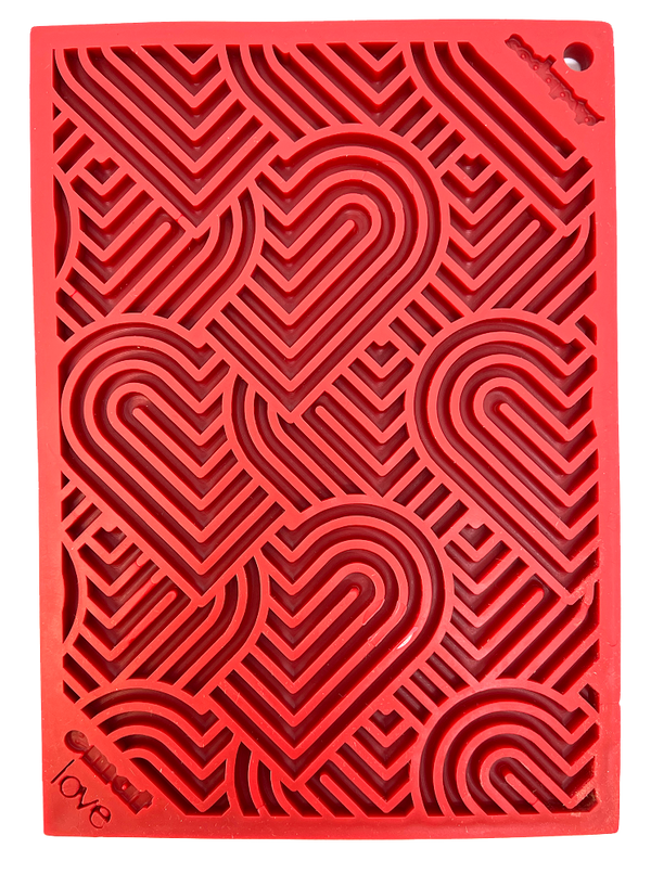 Red Love eMat Enrichment lick mat for dogs and cats with heart design for anxiety relief and mental stimulation