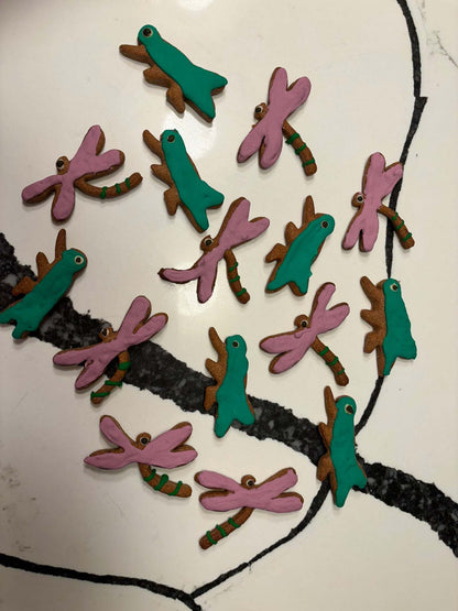 Organic dragonflies and grasshoppers dog cookies with peanut butter, handmade, crunchy treats for pups