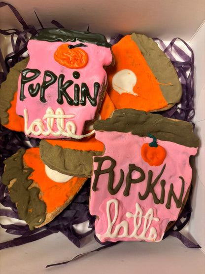 Organic Pumpkin Latte Cookies dog treats with peanut butter and cinnamon in gift box