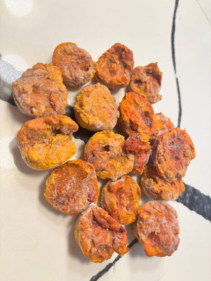 Organic beet pumpkin muffins dog treats in a resealable bag, made with natural ingredients