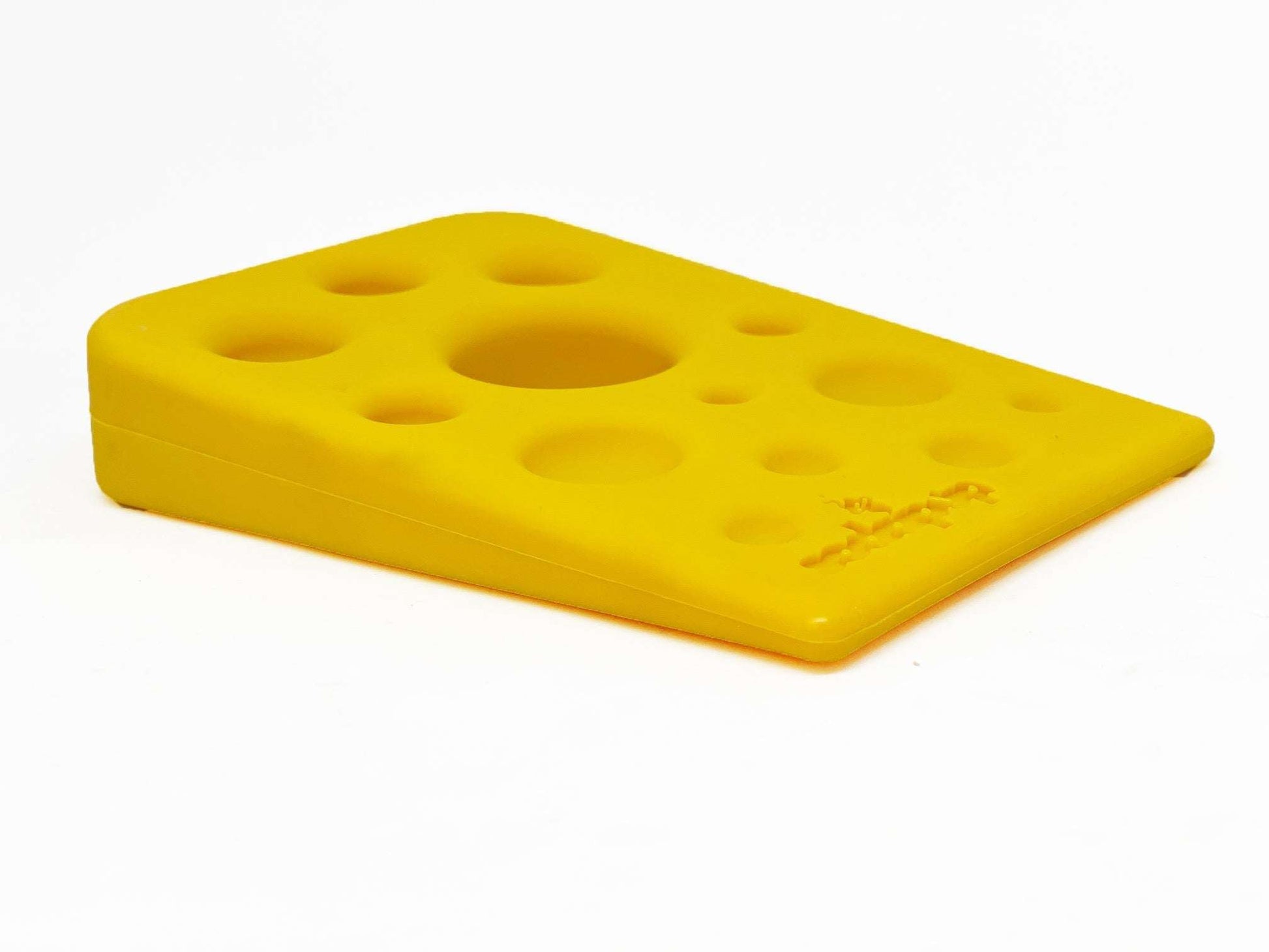 Yellow Swiss Cheese Wedge nylon dog chew toy for aggressive chewers by SodaPup