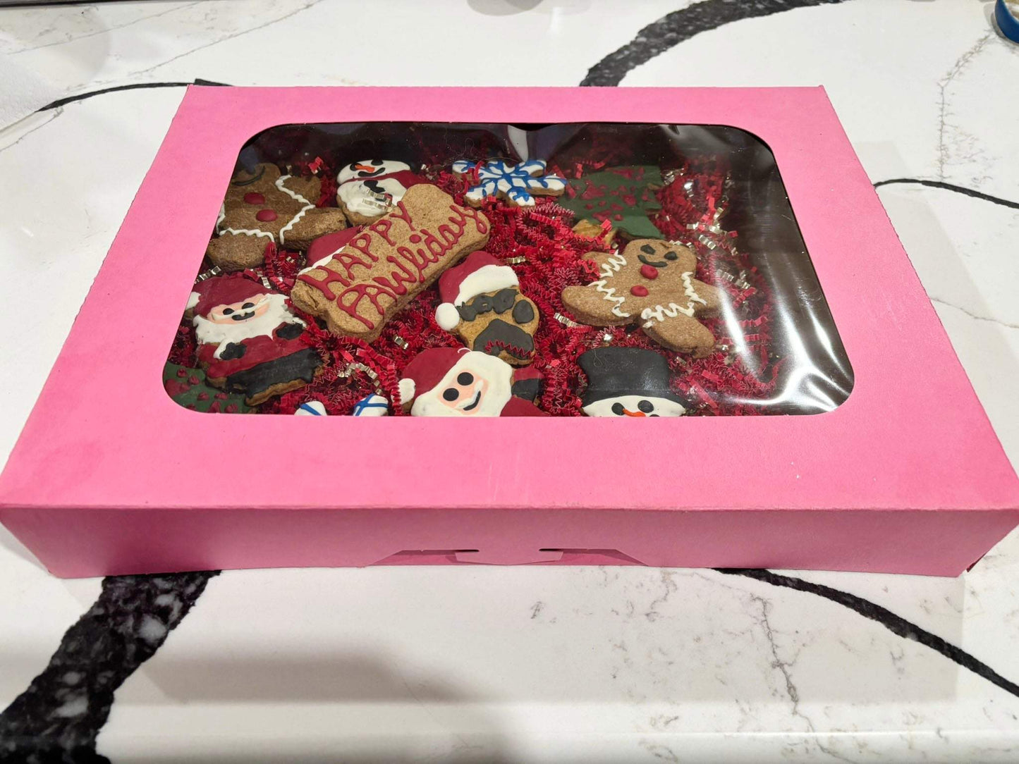 Birthday Girl Organic Dog Cookie Box with festive, handcrafted dog cookies in a pink gift box