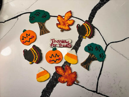Organic Thanksgiving dog cookie gift box with festive peanut butter treats