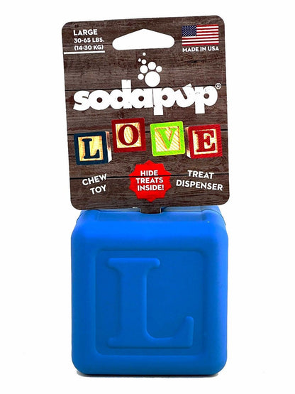 Love Cube eDispenser durable blue rubber chew toy and treat dispenser for dogs made in USA