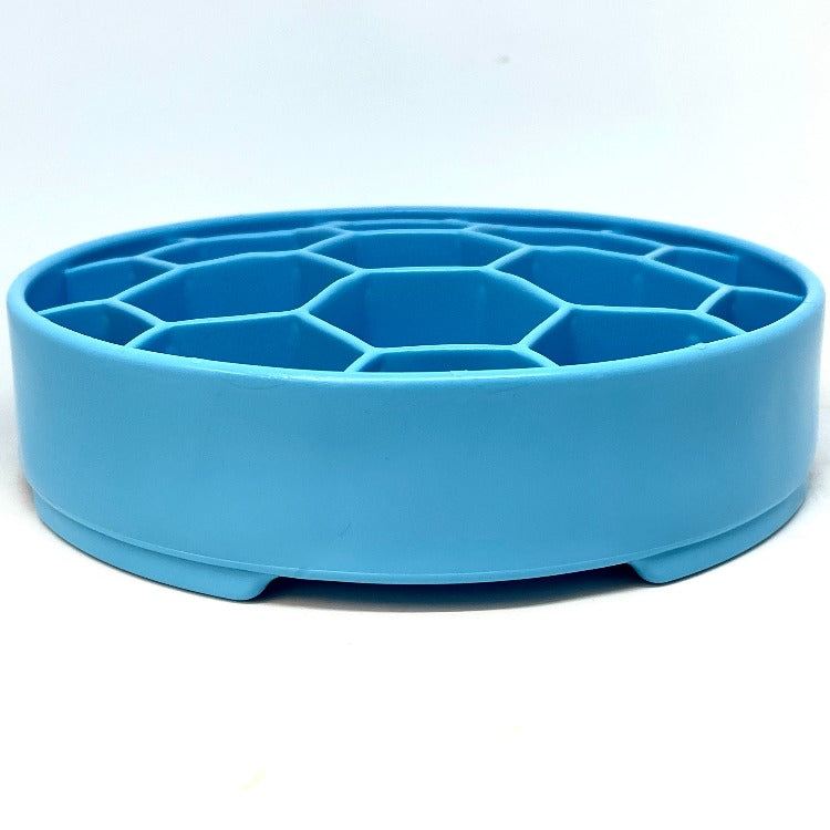 Blue Honeycomb eBowl slow feeder dog bowl with honeycomb pattern for mental enrichment and slower eating